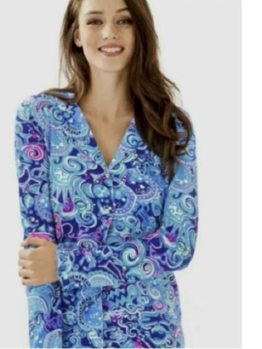 Lilly Pulitzer Ruffle Button Up Top Lapis Lazuli Cosmic Kismet